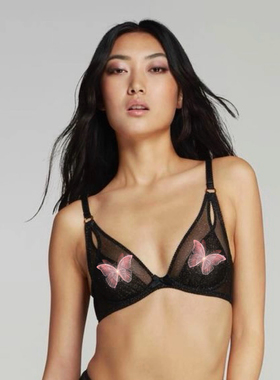 英国 Agent Provocateur shimmer系列黑色星空闪网纱镂空文胸内衣