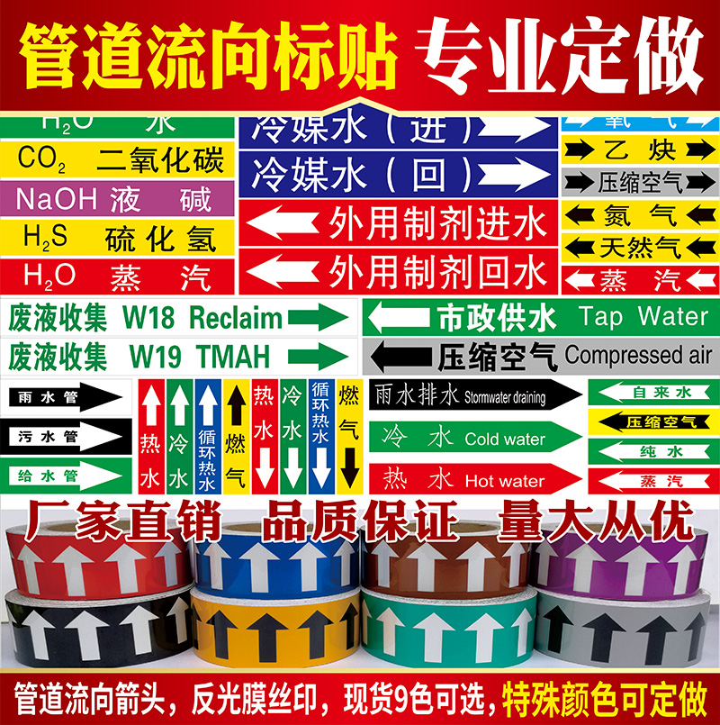 管道标识贴牌管道标识流向箭头