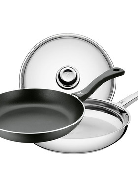 德国wmf福腾宝不锈钢平底锅不粘锅不沾锅煎锅玻璃锅盖3件套装