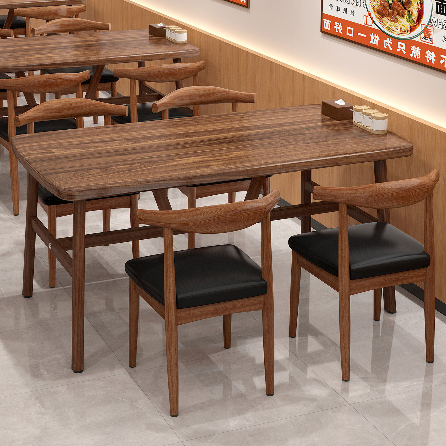 餐桌家用简约小户型客厅吃饭桌子饭店餐饮面馆快餐店商用桌椅组合