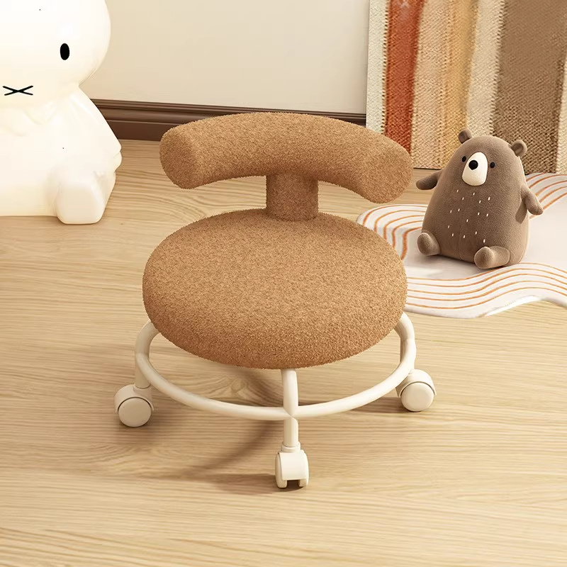 万向轮小凳子家用滑轮矮凳带轮子儿童小椅子靠背圆凳客厅大人板凳