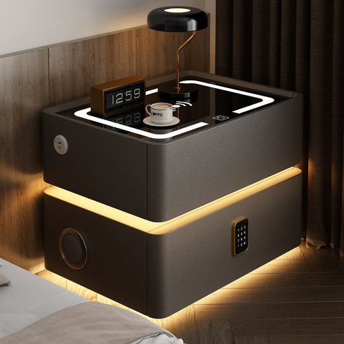 床头柜实木家用智能带灯置物架多功能无线 线充电免安装卧室床边