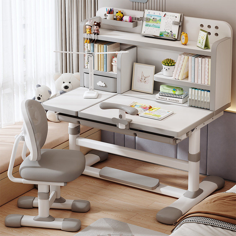 小学生家用书桌课桌可升降桌子椅子套装儿童书桌书柜一体学习桌