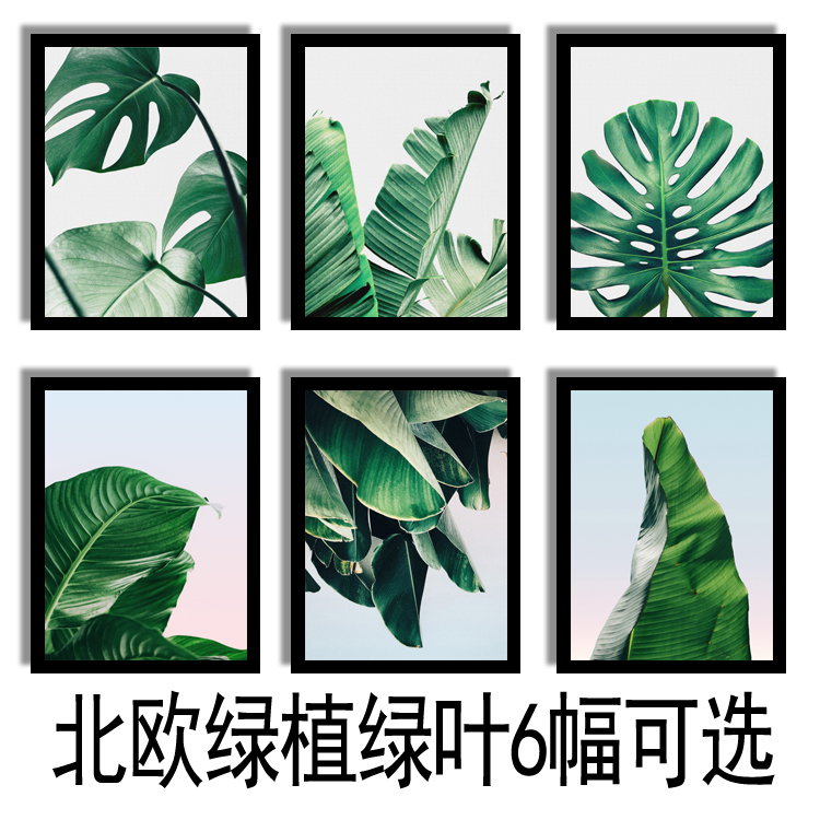 北欧ins简约现代绿植绿叶树叶客厅餐厅装饰画卧室照片墙定制画芯图片