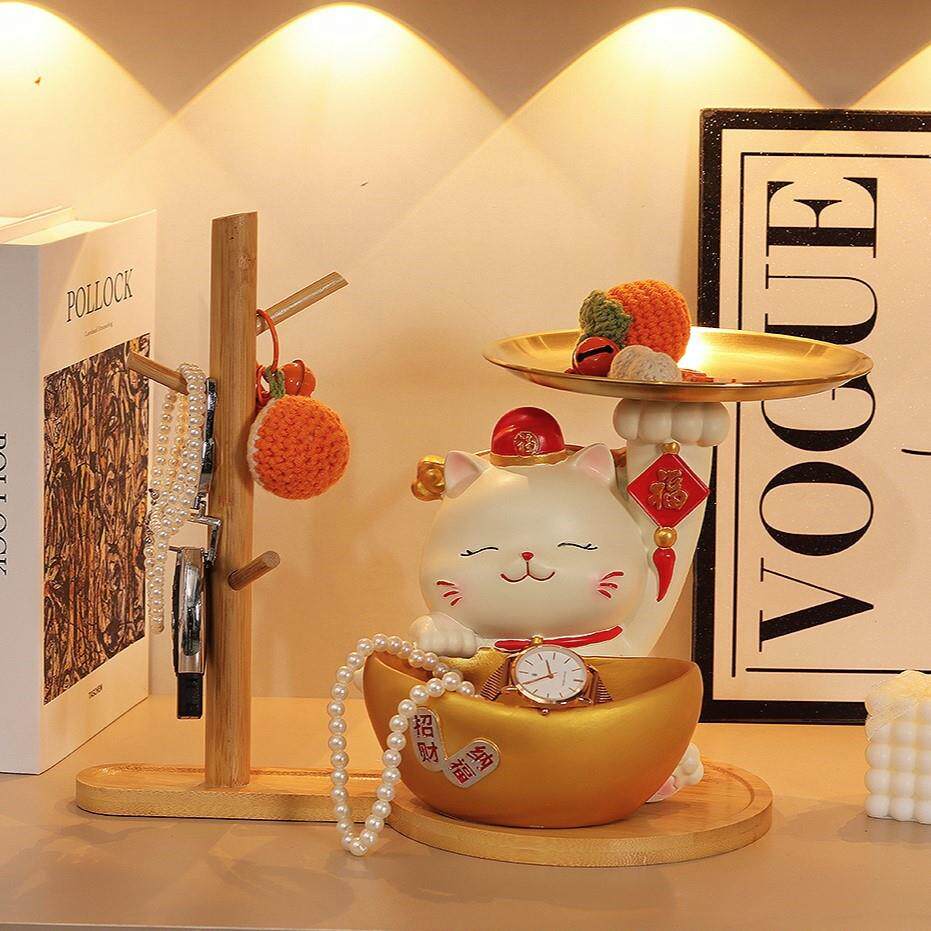 元宝招财猫玄关钥匙收纳摆件入户鞋柜客厅装饰品乔迁新居搬家礼品