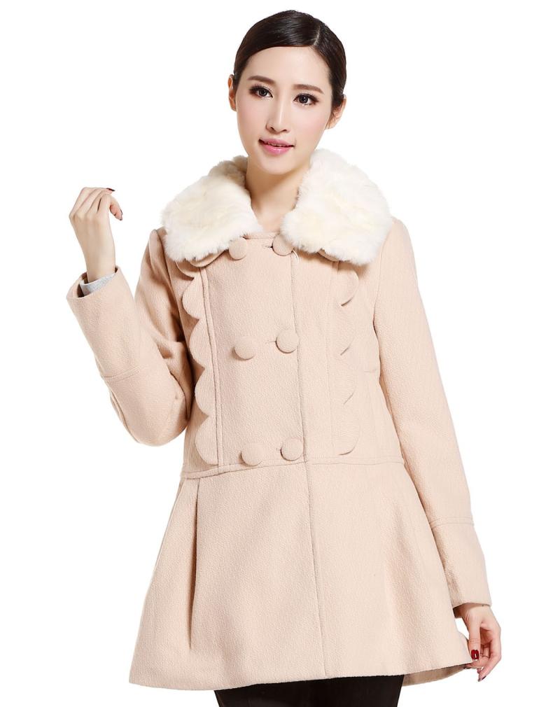 艾格专柜正品可爱甜美花边可卸毛领裙摆冬毛呢外套没毛领