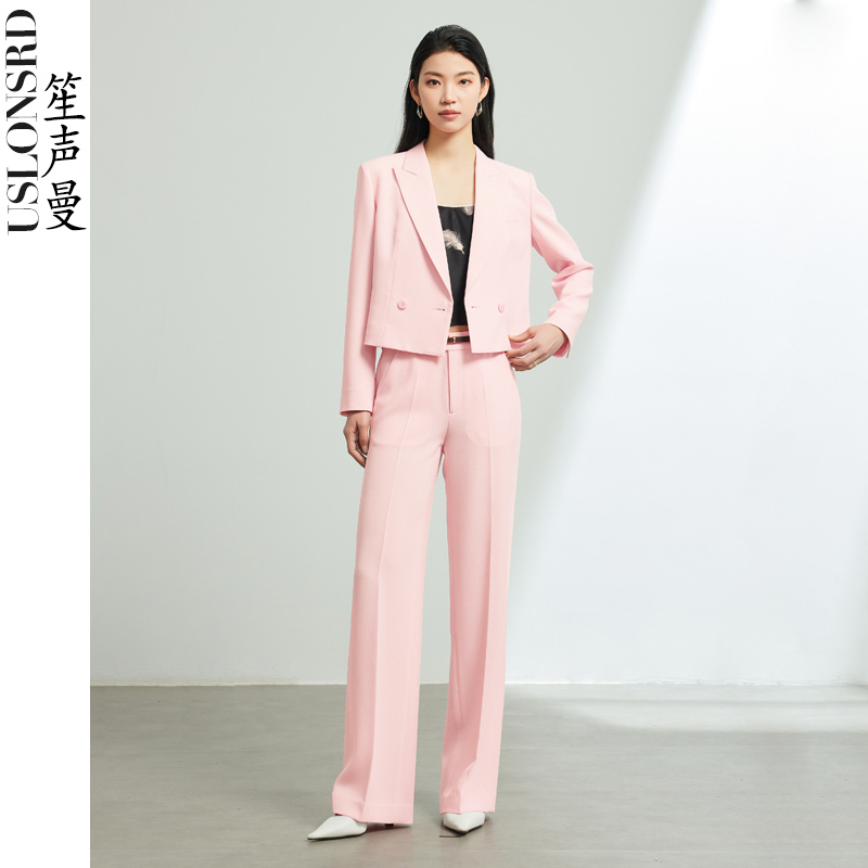 笙声曼粉色西装套装气质两件套ol