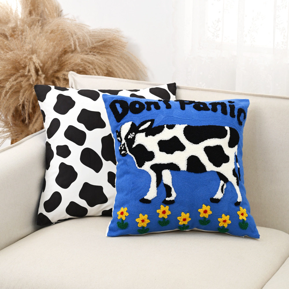奶牛可爱绣花卡通多巴胺抱枕客厅沙发靠垫方形床头靠背可爱靠枕套,居家布艺,抱枕被,淘宝优惠券,粉丝福利购,淘宝优惠卷