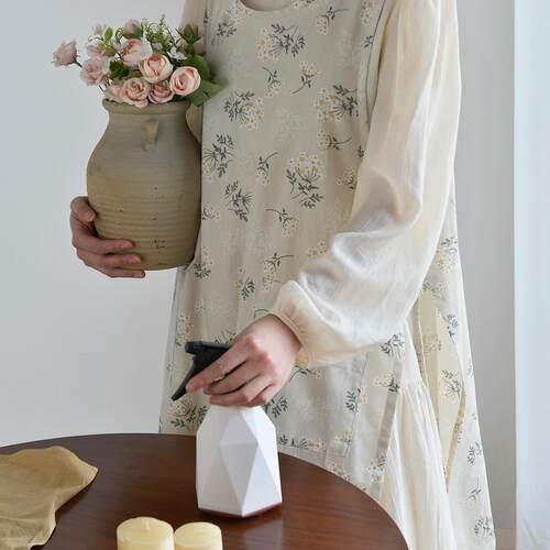 家庭做饭围裙无袖罩衣背心围腰女式家用防水亚麻成人日式围兜可爱