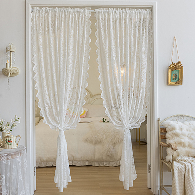 蕾丝窗纱免打孔法式白纱帘魔术贴