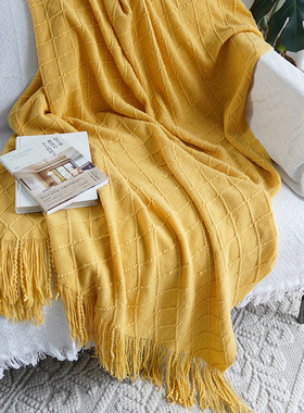 简约现代针织线毯毛毯白色午睡午休盖毯北欧纯色米色单人沙发毯子