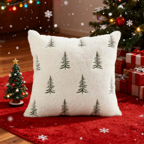新年绣花雪花兔毛绒抱枕沙发客厅靠枕圣诞节靠背冬季靠垫不含芯