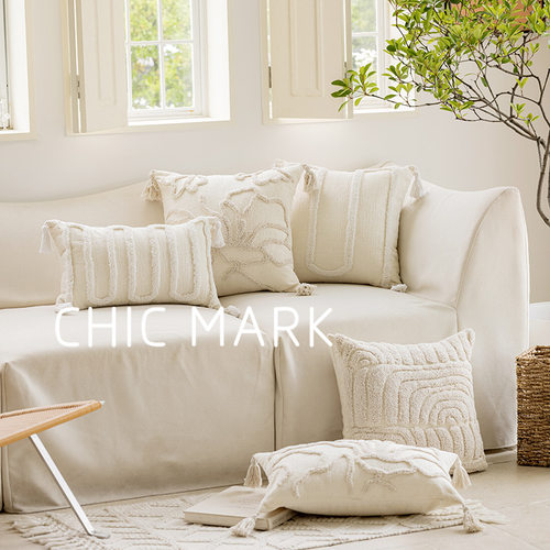 ins风高级奶油色花卉几何圈绒客厅沙发抱枕床头飘窗靠垫靠背靠枕