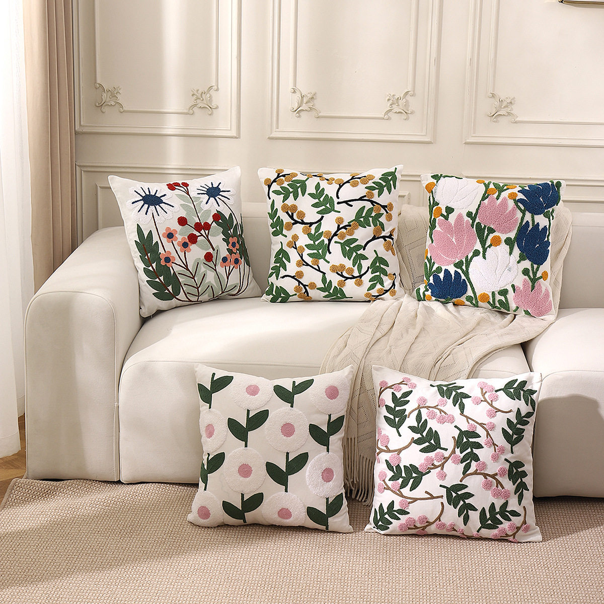 全棉帆布毛巾绣抱枕套ins田园风家居沙发抱枕床头靠垫办公室靠垫