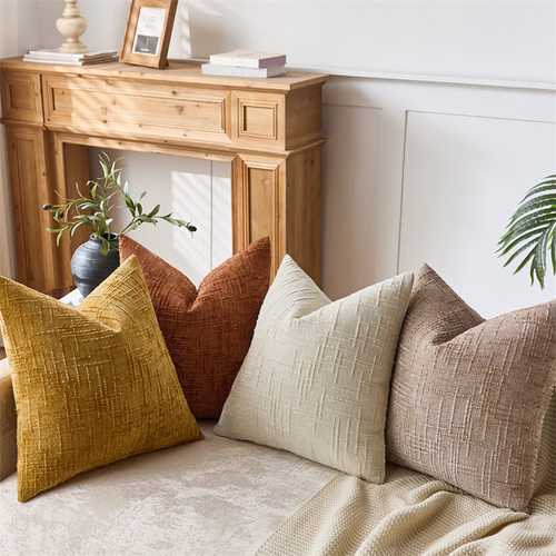 2025年新款时尚客厅沙发枕套靠枕飘窗靠垫套竹节纹路雪尼尔抱