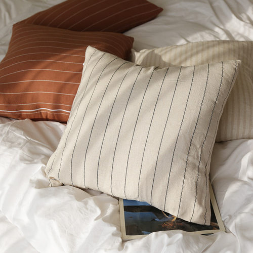 美拉德南法风情棉麻条纹抱枕透气客厅沙发靠垫侘寂风米色靠枕套