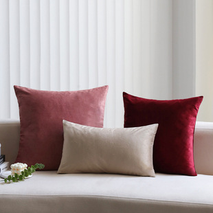 简约北欧纯色抱枕脏粉色靠垫沙发灰色天鹅绒靠背床头莫兰迪色靠枕