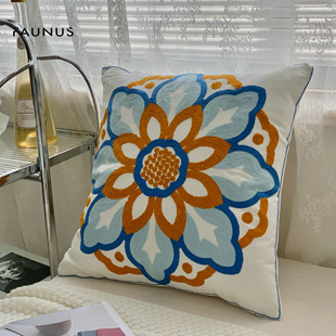 美式 沙发靠垫套加厚客厅可拆洗 田园复古小清新抱枕刺绣花北欧风格