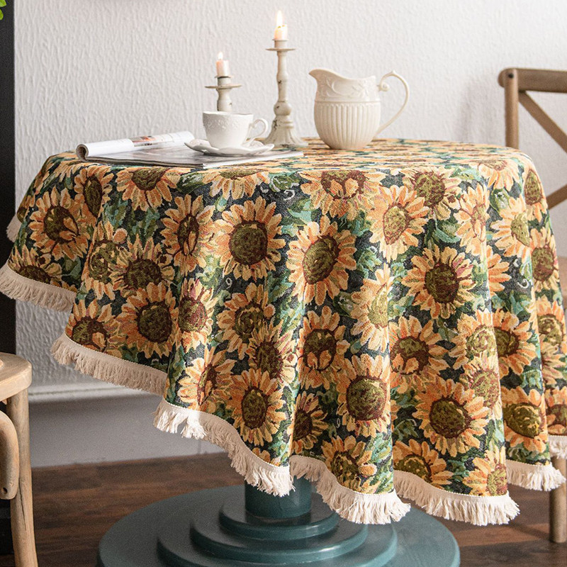 向日葵油画电视柜盖巾美式棉麻桌布家用长方形台布桌面垫书桌布,居家布艺,桌布,淘宝优惠券,粉丝福利购,淘宝优惠卷