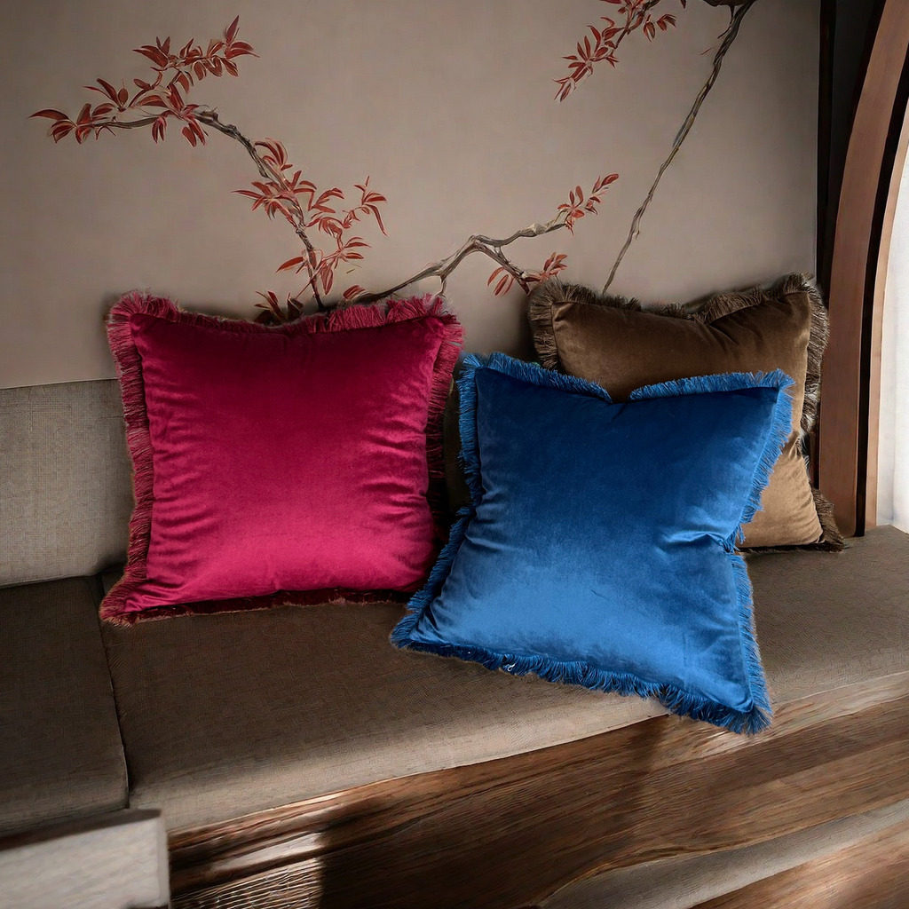 外贸美式风格纯色排须花边天鹅绒轻奢抱枕高级复古红色靠枕靠垫,居家布艺,抱枕被,淘宝优惠券,粉丝福利购,淘宝优惠卷