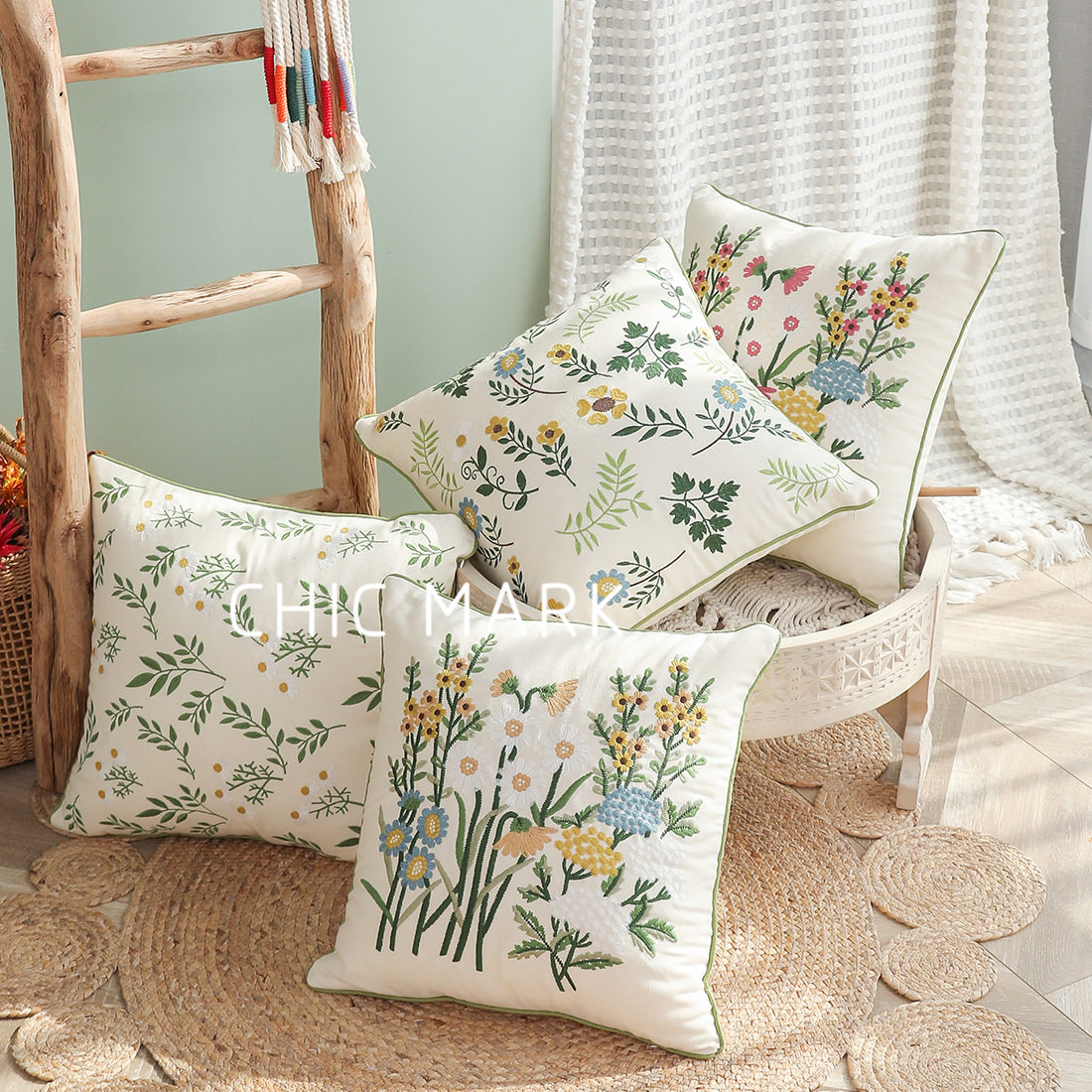 法式绣花客厅沙发抱枕靠垫卧室床头靠垫靠背抱枕套不含芯