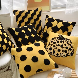 黄色波点丰收南瓜刺绣抱枕套客厅沙发靠垫床上靠枕腰靠儿童房抱枕