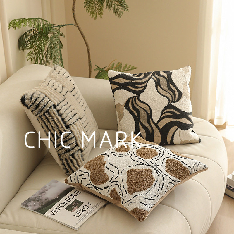 色织高端沙发抱枕套不含芯兔毛轻奢毛绒靠枕套客厅床头靠垫可