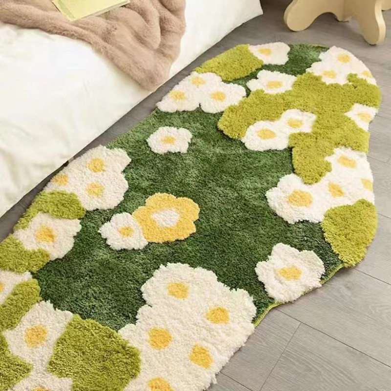 森系花花绿地毯簇绒苔藓雏菊长地垫田园风植绒卧室床边毯