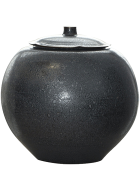 日本陶器窑变荷叶卷边盖罐存茶罐