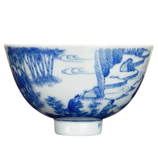 烟波 景德镇 觉山隐窑 赏珍款 青花 重工 竹溪六逸 鸡心杯 茶杯