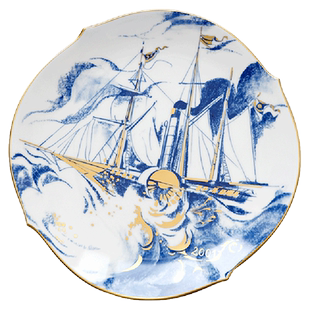 德国MEISSEN梅森瓷器 飞行器系列 蒸汽邮船 2001年度纪念描金赏盘