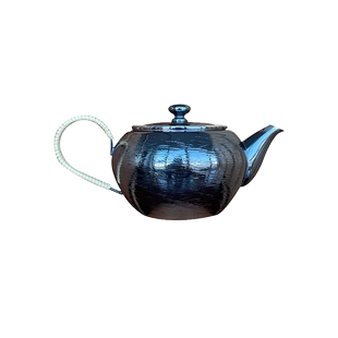 日本银器 银川堂 银本铺 熏银 铜胎镀银 刃锤急须 银壶 茶壶