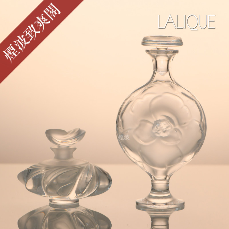 法国 Lalique 莱俪 水晶 芙蓉花 透明磨砂 香水瓶套装