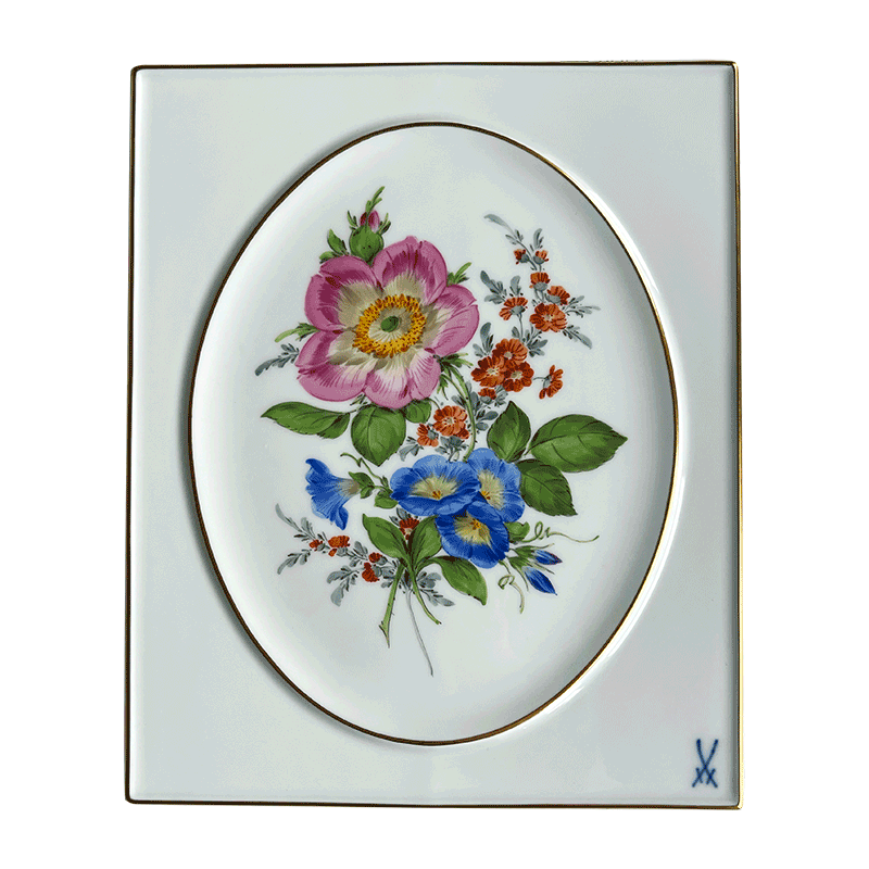 自然主义花卉彩绘描金瓷板画