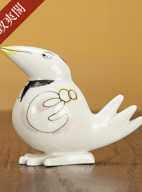 趣味小鸟牧师小型瓷偶摆件