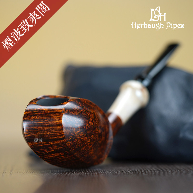 美国 Abe Herbaugh  双面鼓河豚型 牛角饰圈 手工制 石楠木 烟斗