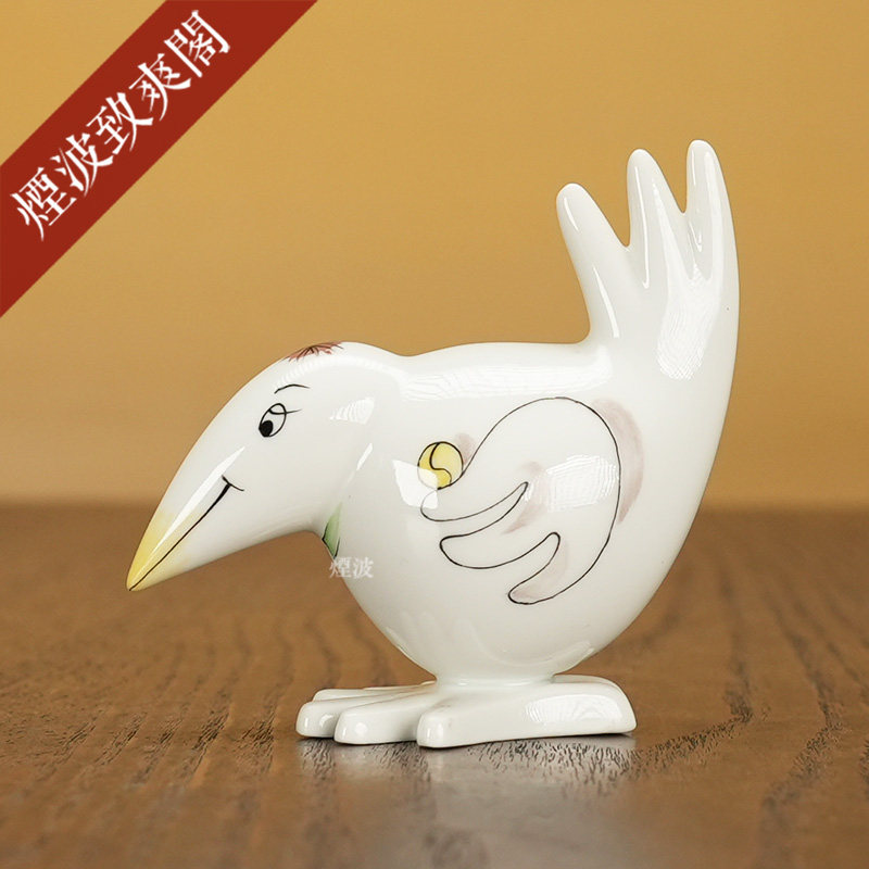 趣味小鸟网球手小型瓷偶摆件