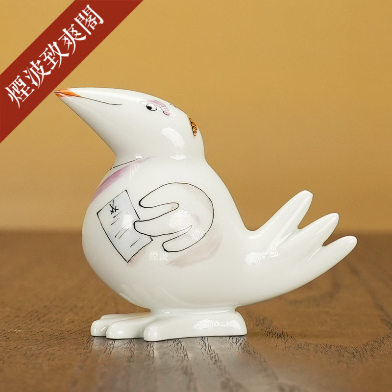 趣味小鸟销售员小型瓷偶摆件