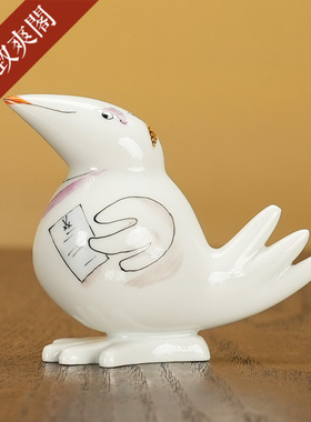 趣味小鸟销售员小型瓷偶摆件