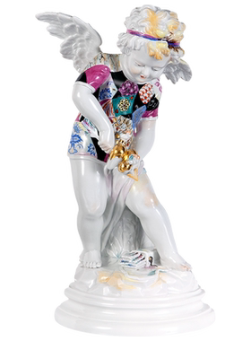 经典纹饰T恤的丘比特彩绘描金