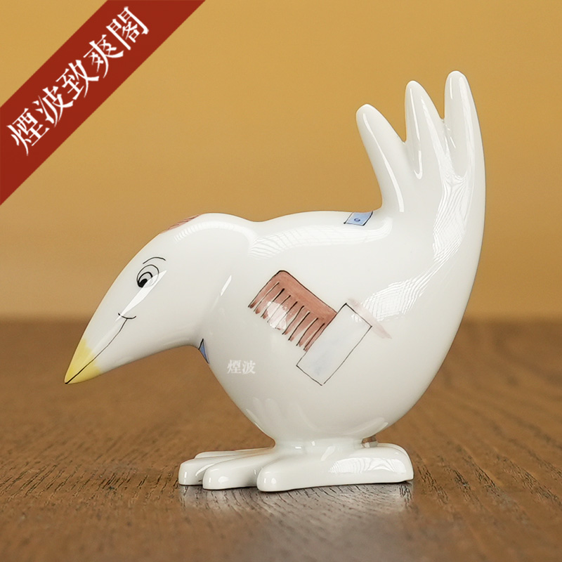 趣味小鸟理发师小型瓷偶摆件