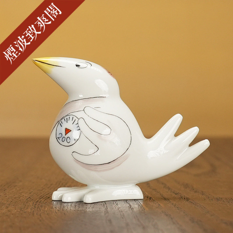 趣味小鸟司机小型瓷偶摆件