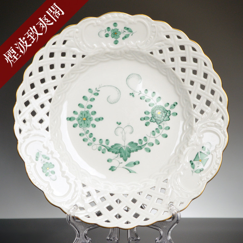 新剪裁绿色印度花卉镂空边盘果盘