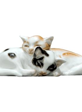 动物瓷塑彩绘花猫装饰摆件