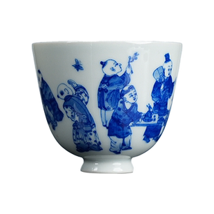 烟波 景德镇 觉山隐窑 赏珍款 青花 婴戏 凤蛋杯