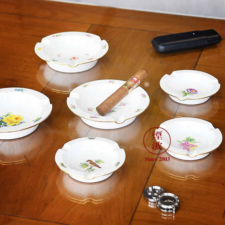 德国 MEISSEN 梅森瓷器 描金彩绘 圆形 烟缸 雪 茄烟灰缸