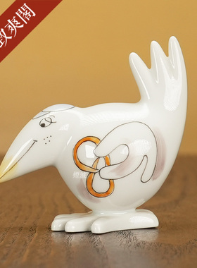 趣味小鸟西点师小型瓷偶摆件