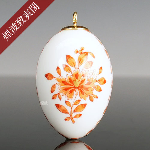 柿红色印度花卉彩绘描金挂饰