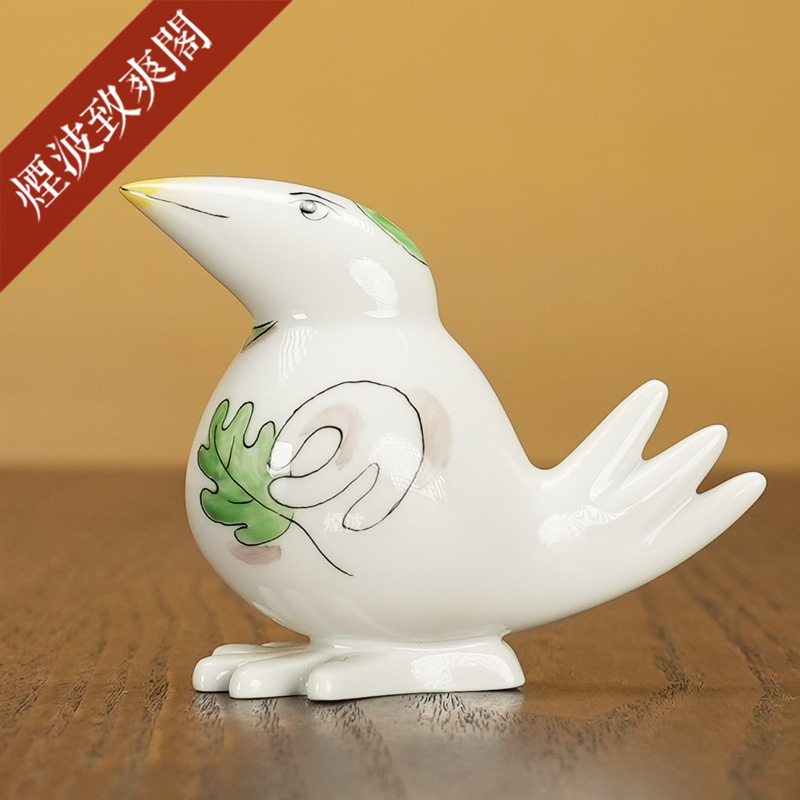 趣味小鸟猎人小型瓷偶摆件