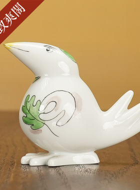 趣味小鸟猎人小型瓷偶摆件